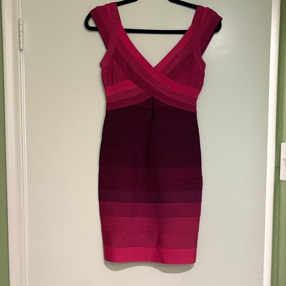 Herve Leger Pink and Purple Mini Dress